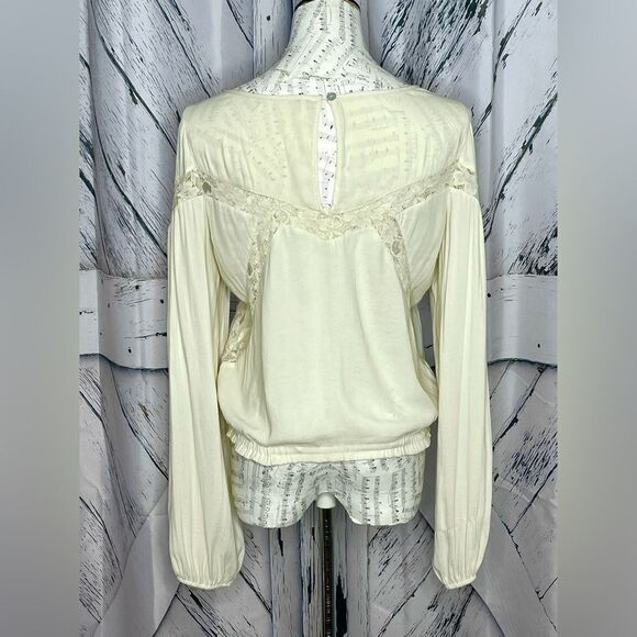 Free People Cream Lace Trim Peasant Balloon Sleeve Blouse S - Picture 6 of 9